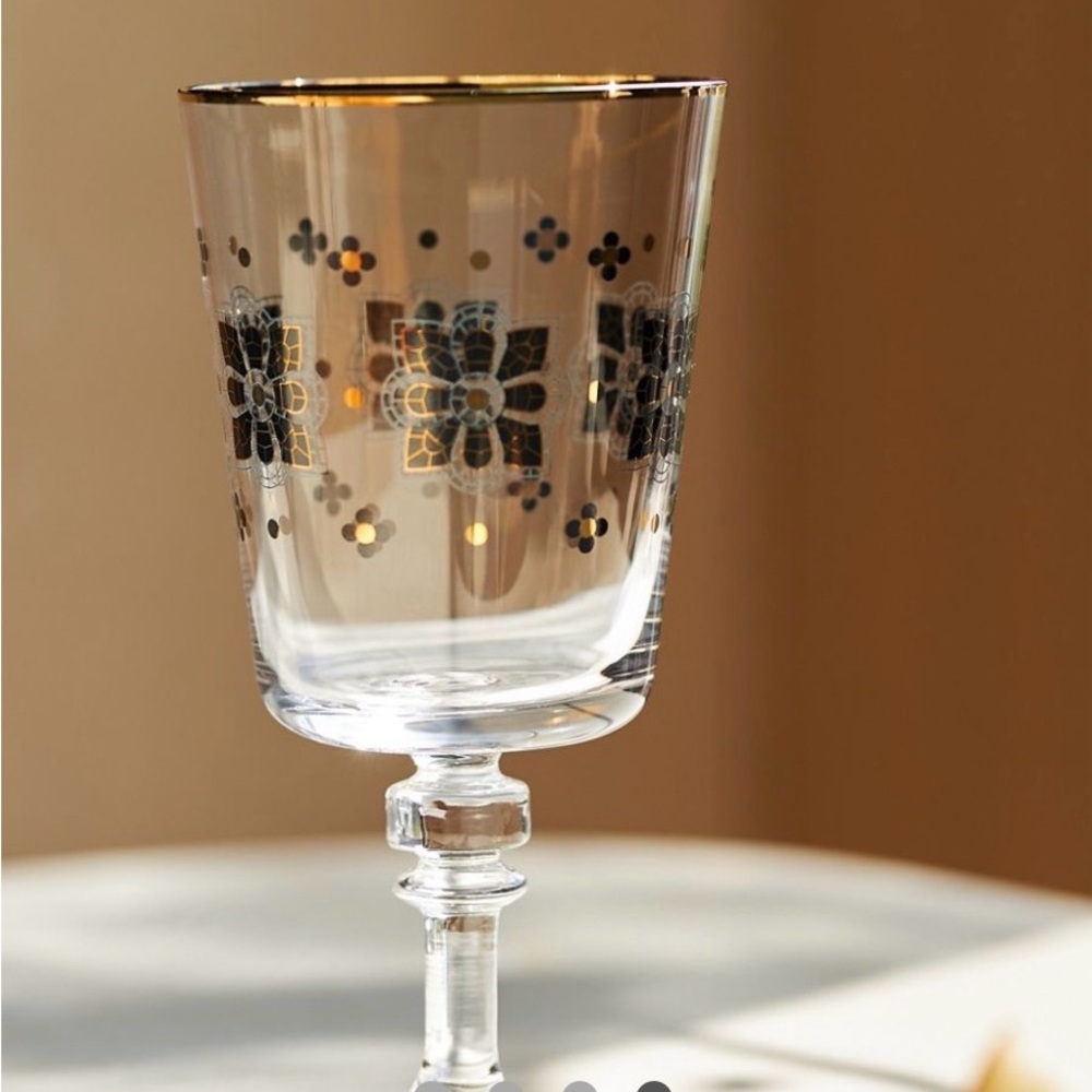 Anthropologie 1 Bistro Tile wine glass 24k gold